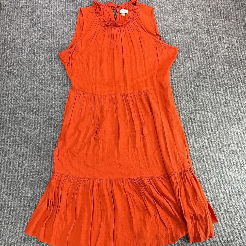 Calvin Klein Womens Orange Ruffle Neck Tiered Midi Dress 16 Fall Wedding Guest